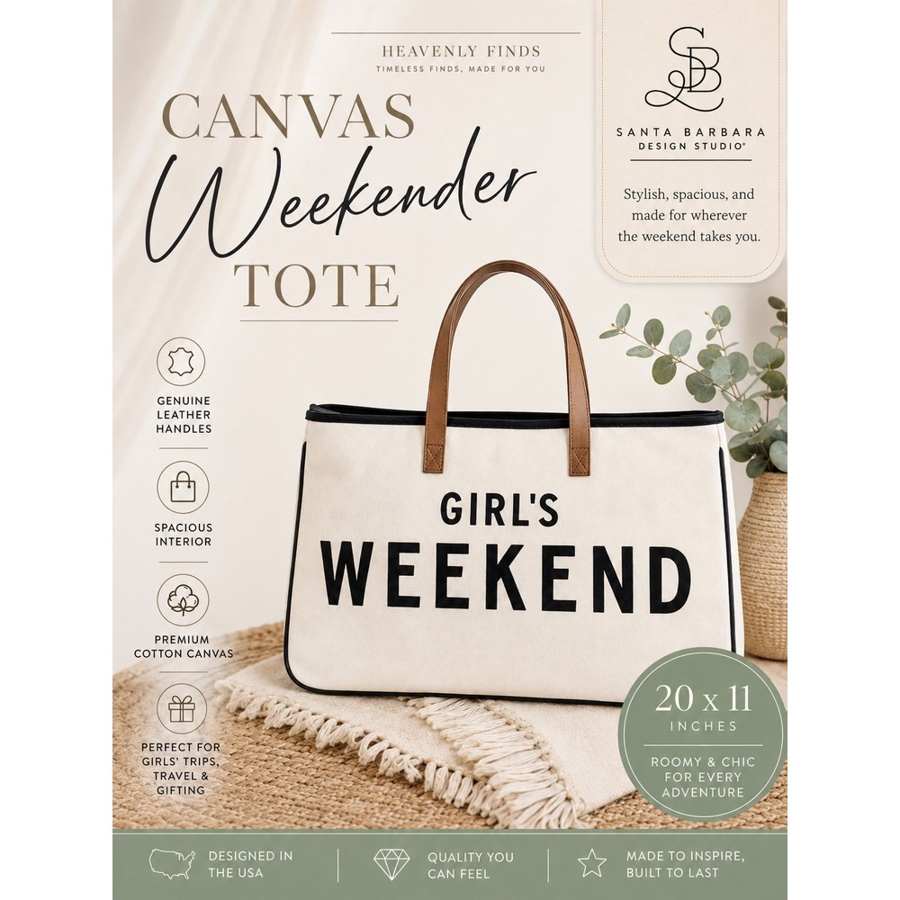 Santa Barbara Design Studio Girl's Weekend Canvas Tote Bag Large Cream NWT